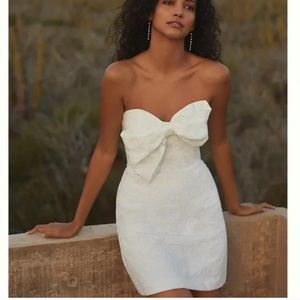 Anthropologie Hutch Eyelet Bow-Tie Mini Dress in White